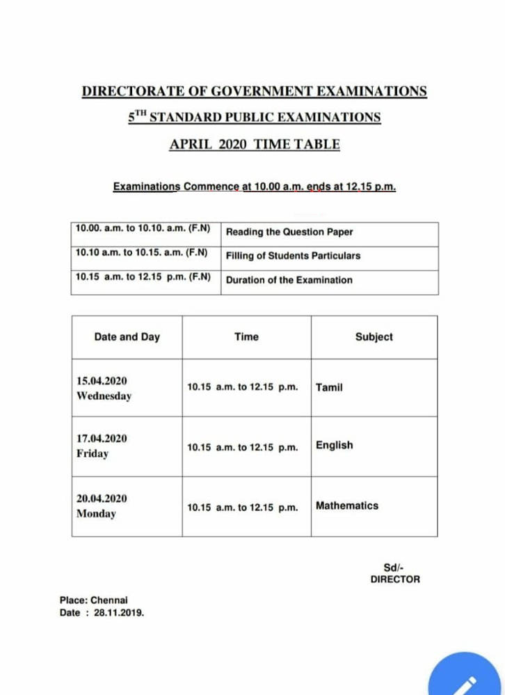 Live Chennai: Timetables released for the public examinations - 5th and ...